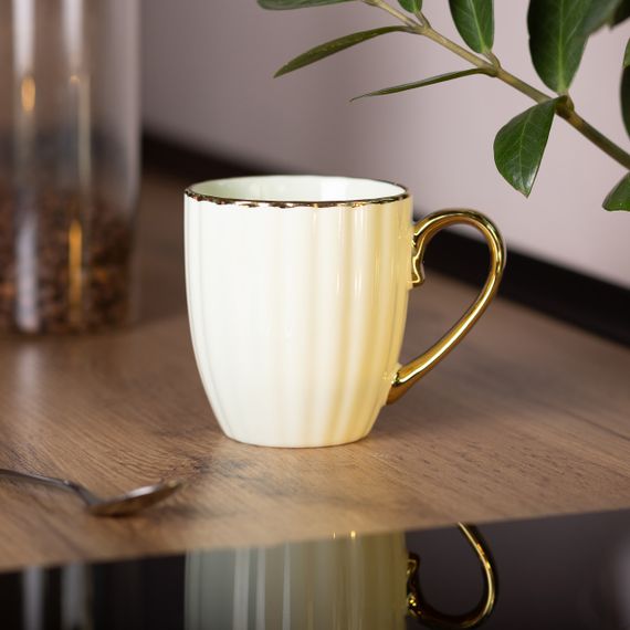 Кружка фарфоровая с золотым ободком и золотой ручкой 420 (мл) Бежевая RX-N240629BE | Зображення 3
