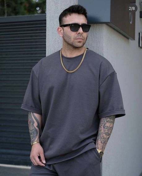 Чоловічий літній спортивний костюм із шортами та футболкою колір сірий, розмір 50/52 PP057 | Зображення 2