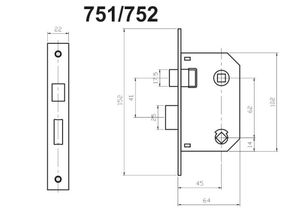 Замок врізний Hisar WC 752 L з планкою 62мм SN цинк (25460)