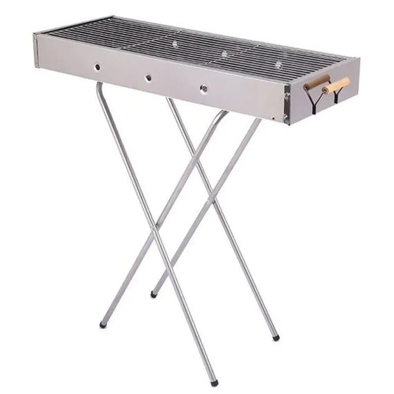Переносний мангал із решіткою 80х78х30 см, BARBECUE TRAY 770SS, Сріблястий / Барбекшниця / Розкладний мангал барбекю | Зображення 3
