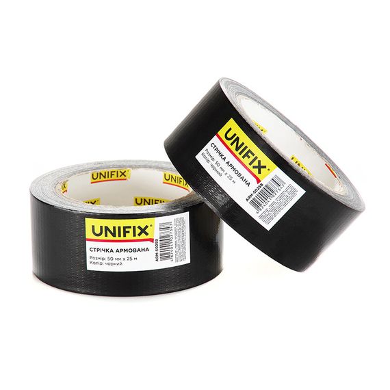 Лента клейкая армированная черная 50мм*25м UNIFIX