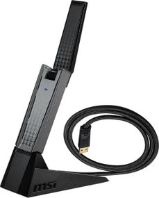 Адаптер Wi-Fi 6 MSI AX1800, мережева карта WLAN до 1800 Мбіт/с, USB 3.2 Gen 1 Type-A, MU-MIMO з антеною та підставкою,  WPA3