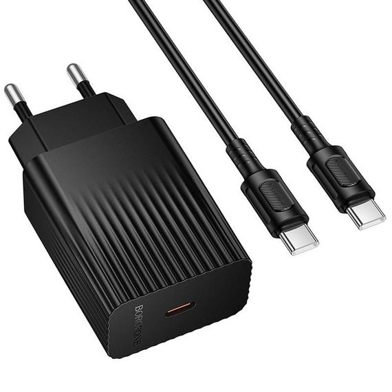 СЗУ Borofone BAS73A Source PD20W (1USB-C) + кабель Type-C to Type-C Black | Зображення 1