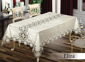 Велюрова скатертина з мереживом Maison 160×350 Eliza, кремова