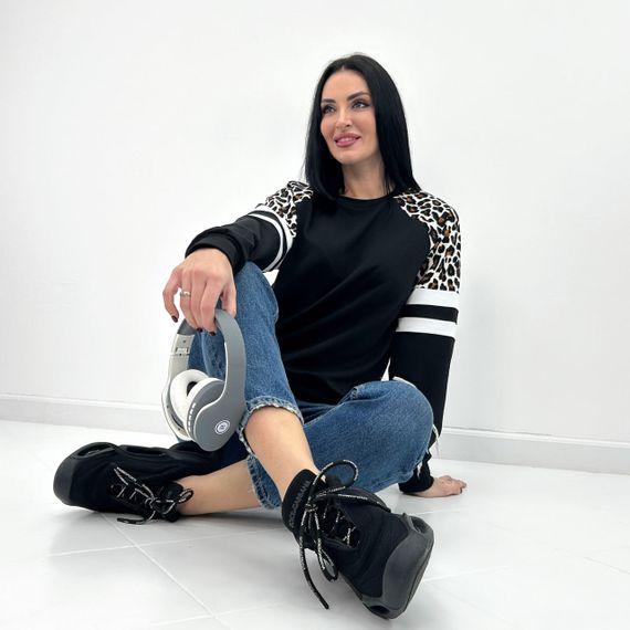 Женская легкая трикотажная кофта с леопардовым принтом GF04196 цвет черный, размер 42/44 | Зображення 2