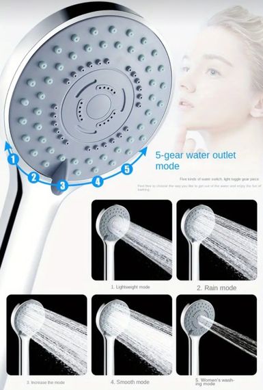 5-режимная насадка для душа, регулируемый напор, массажный эффект, экономия воды | Зображення 4