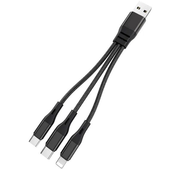USB кабель Primo X47-2 3-in-1 iPhone / 2 x Type-C короткий 20см - Black | Зображення 1
