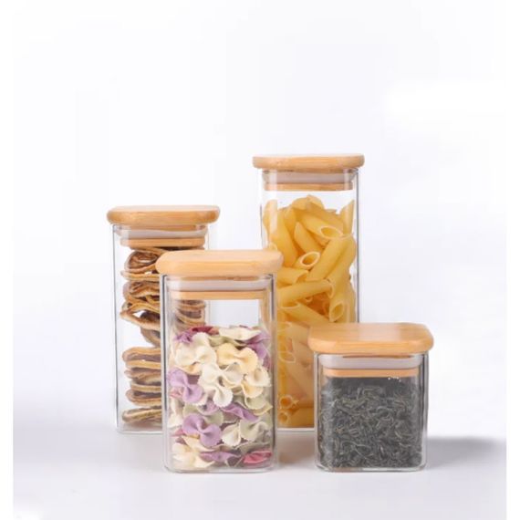 Емкость стеклянная с деревянной крышкой прямоугольная VT-7306 Vittora 600 мл | Зображення 2