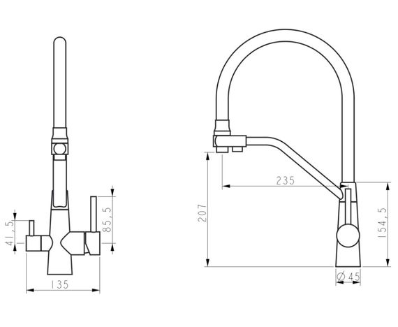 Змішувач для кухні Lidz Aria 020F3 з гнучким виливом з підключенням для питної води LDARI020F3WNK39480 | Зображення 1
