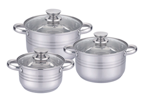 Каструлі з нержавіючої сталі з капсульним дном / Набір каструль UNIQUE UN-5031 із кришками 6 предметів (2,1 л, 2,9 л, 3,9 л)
