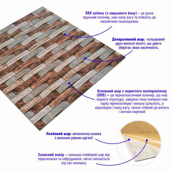 Декоративна 3D панель самоклейка під цеглу Коричневий піщаник 700х770х4мм (340) SW-00000531 | Зображення 1