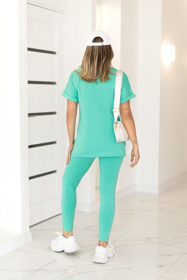 Женский спортивный костюм с лосинами и футболкой GF8711 цвет бирюзовый размер 50/52 | Зображення 3