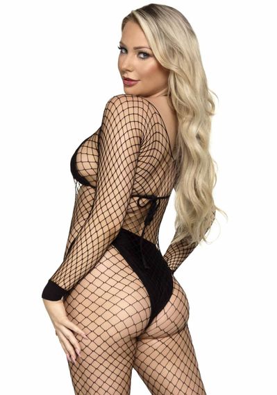 Бодістокінг у велику сітку Leg Avenue Long Sleeved Bodystocking One size Black, довгий рукав | Зображення 1