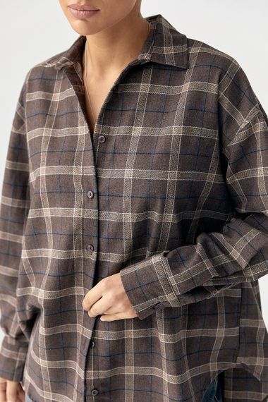 Бавовняна сорочка в клітинку з напівкруглим низом - коричневий цвет, M (є розміри) | Зображення 3