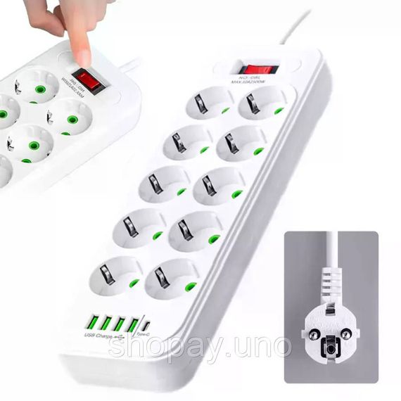 Мережевий подовжувач-фільтр PNS-02/D10 білий 5 м з LED-індикатором, 4 USB і PD Type-C | Зображення 4