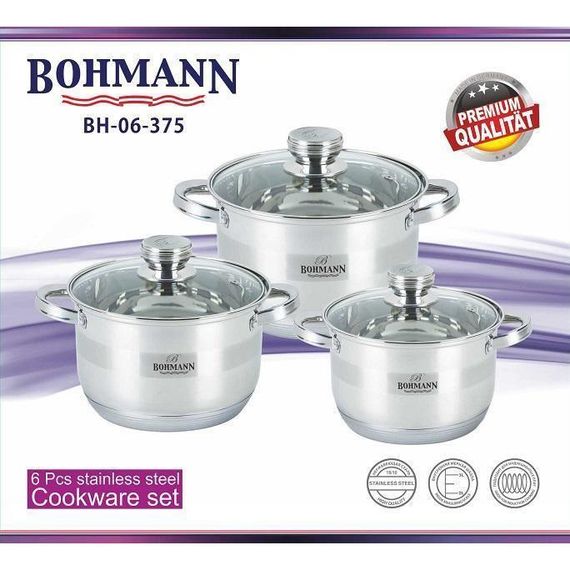 Набор кастрюль Bohmann BH-06-375, 6 предметов нержавеющая сталь, для индукции | Зображення 6