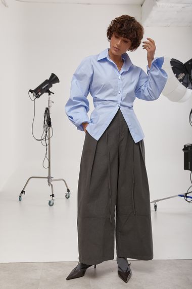 Класична однотонна сорочка з елегантними ґудзиками - блакитний цвет, ONE SIZE (є розміри) | Зображення 2