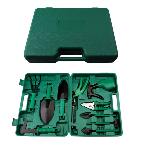 Набір садових інструментів 10 в 1 з валізою, інвентар для городу та саду, совок, скребок, граблі, кігті, секатор, ножиці | Зображення 2
