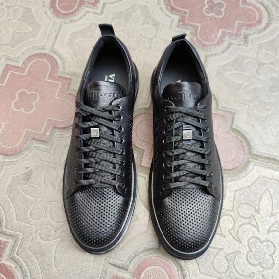 Чорні кеди з перфорацією 48 розмір. Чоловічі кеди великого розміру | Зображення 3