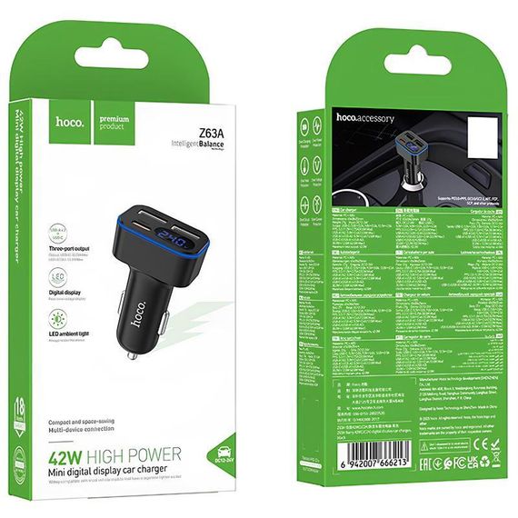 АЗП Hoco Z63A Barry PD42W+QC3.0 (2USB-A/1C) Black | Зображення 5