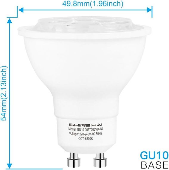 Лампы LED SHINE HAI GU10 5Вт 6500K 350 лм, комплект 6 шт, холодный свет, замена галогена | Зображення 1