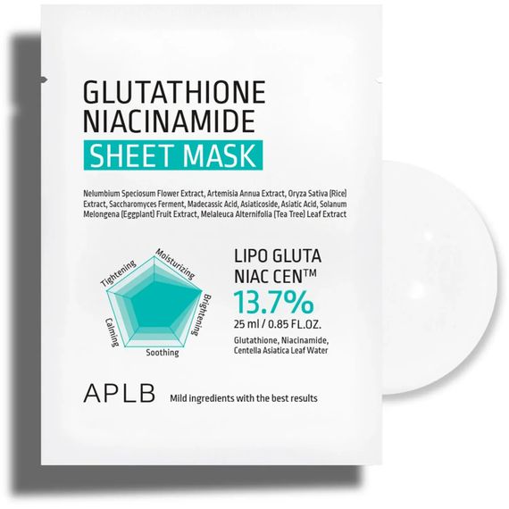 Тканевая маска для сияния и выравнивания тона кожи APLB Glutathione Niacinamide (25 ml)