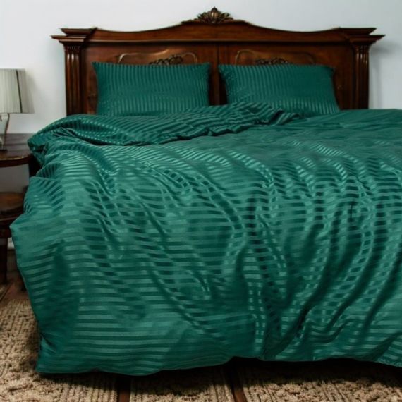 Комплект постельного белья семейный MakSon Elegant Emerald, страйп-сатин, 100% хлопок (017-2145210С) | Зображення 1