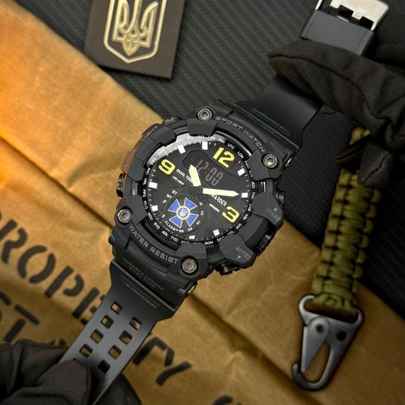Спортивний чоловічий годинник Awarder 004BKSBU СБУ Чорний + Коробка | Зображення 1