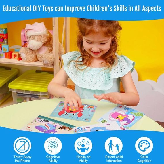 Подарочный набор для рукоделия 3D наклейки из пены EVA, игра-головоломка с рисунками + фломастеры, для детей | Зображення 4