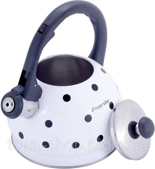 Чайник Kamille Polka Dot Kettle 2л из нержавеющей стали со свистком, в горошек, белый KM-1070WH | Зображення 1