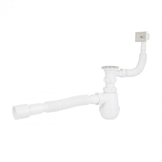 Сифон для кухонної мийки Lidz LK17, колбовий з квадратним переливом (вихід 50 мм)
