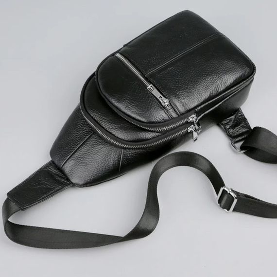 Чоловічий шкіряний слінг сумка-рюкзак через плече чорна TIDING BAG-MK 83423 | Зображення 2