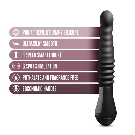 Пульсатор Blush Temptasia – Lazarus Thrusting Dildo – Black, ребристий стовбур, 3 швидкості | Зображення 1