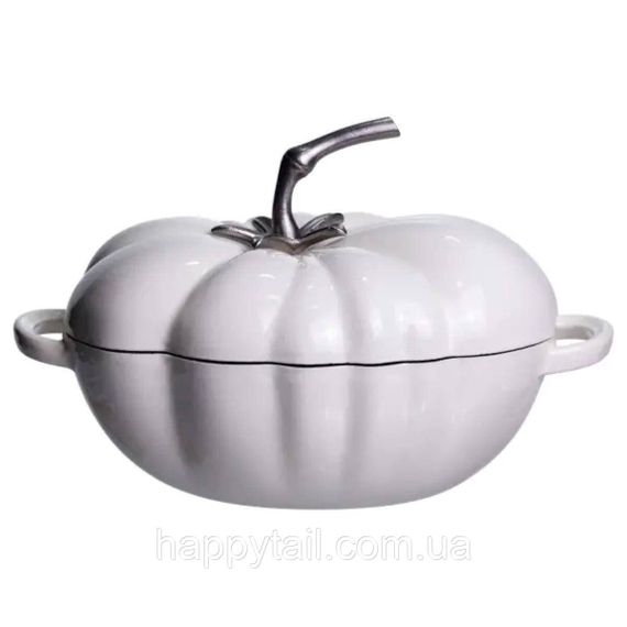 Каструля чавунна емальована 2,5 л Iron Tomato біла для тушкування та запікання HP-1-20-WHITE