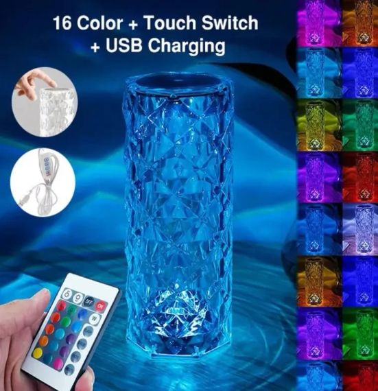 Настільна акумуляторна лампа з пультом 22 см нічник Троянда з пультом RGB Crystal Rose. | Зображення 3
