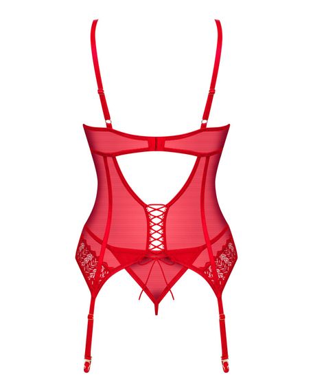 Комплект корсет та стрінги Obsessive Ingridia corset & thong M/L, червоний | Зображення 3