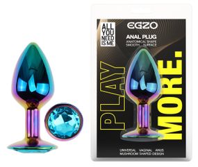 Анальна пробка з кристалом EGZO - Multicolor Round Plug Aqua size S Sex Aura