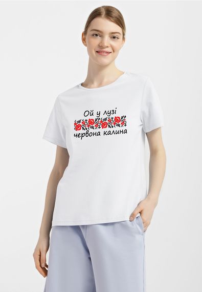 Футболка жіноча біла з принтом "Червона калина", L