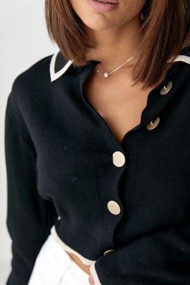 Короткий кардиган на ґудзиках із контрастною окантовкою - чорний цвет, ONE SIZE (є розміри) | Зображення 3