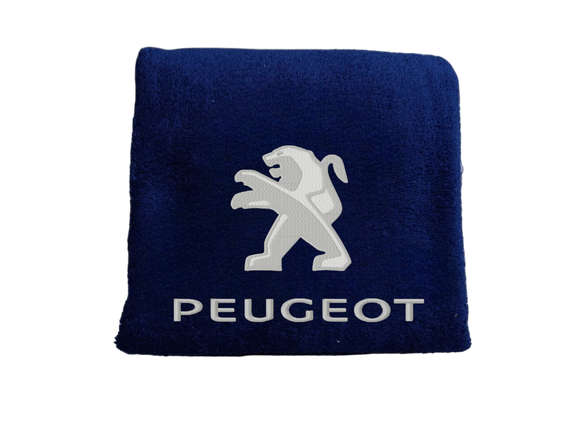 Полотенце с вышивкой махровое банное 70*140  темно-синий автомобилисту Пежо Peugeot 00451