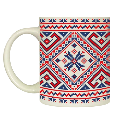 3718 Чашка 325мл Вишиванка синьо - червона циліндр + подар. коробка  Kvarta (9шт/уп)