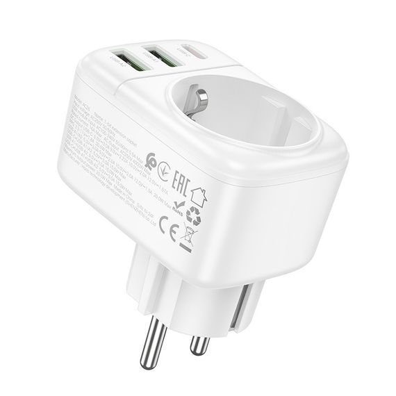 МЗП Hoco AC26 Changer Outlet Extender 20W (2USB-A/1C/1Socket) White | Зображення 6