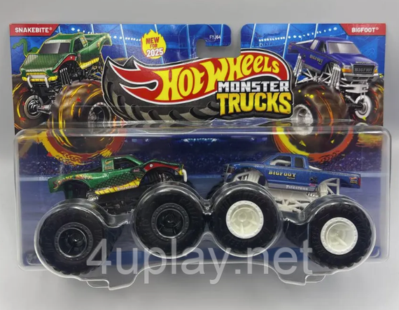 Подарочный набор 2 монстр-трака Хот Вилс Змея и Бигфут Оригинал Hot Wheels Monster Trucks Snakebite vs Bigfoot | Зображення 2