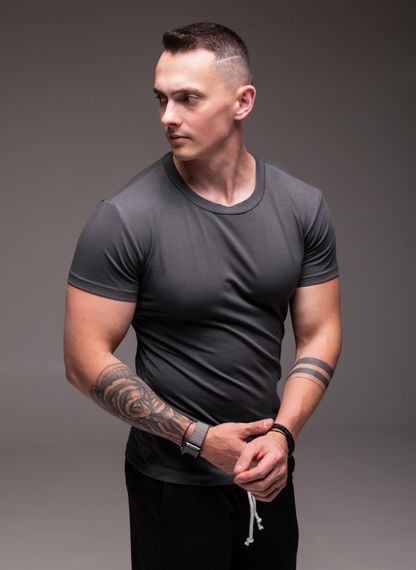Мужская приталенная футболка классическая RA2257 размер М, цвет темно-серый | Зображення 2