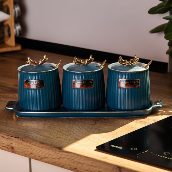 Набір банок з підставкою для сипучих продуктів, 400 мл, сині HP-15-32 | Зображення 4