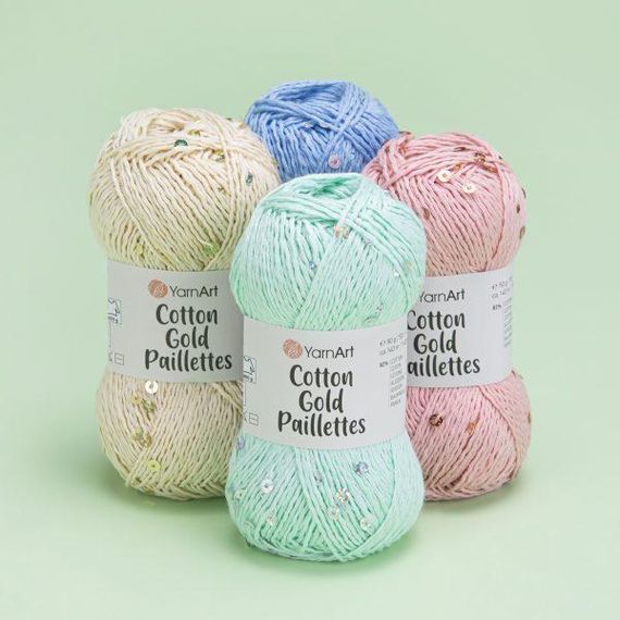 Yarnart COTTON GOLD PAILLETTES No 7111 синий Коттон Голд Пайетка Пряжа хлопок с пайеткой, нитки для вязания | Зображення 3