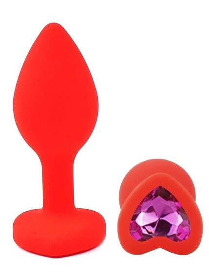 Анальна пробка EGZO Red Heart Plug S з кристалом, червона, з медичного силікону Sex Aura | Зображення 1