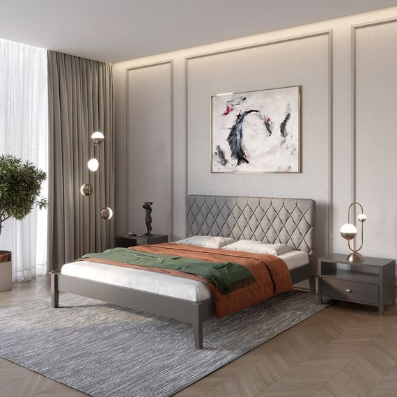 Полуторне дерев&#039;яне ліжко Mebigrand Венеція ДК Графітовий (RAL9011)/Аляска 93 (Сірий) 120х200 см