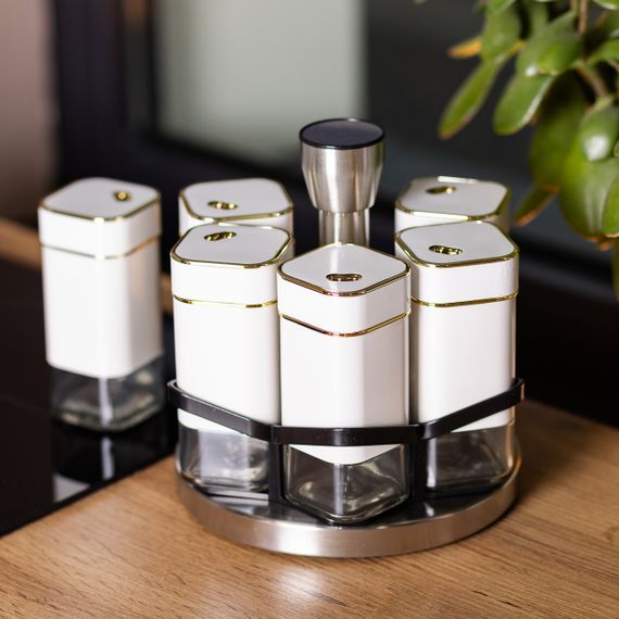 Набір для спецій 6 ємностей карусель для приправ на підставці Білий HP-1314 | Зображення 3
