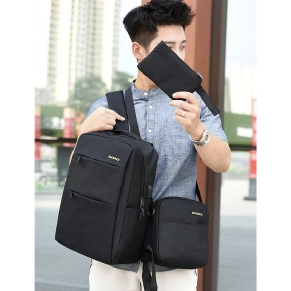 Рюкзак 3в1 з USB міський із сумкою й гаманцем, універсальний комплект для повсякденного використання | Зображення 2